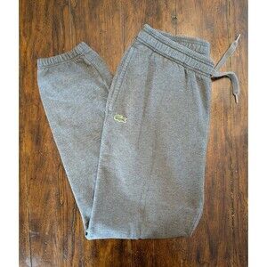 Lacoste Sports Mens L Jogger Gray Fleece Sweatpants Lounge Tapered Logo